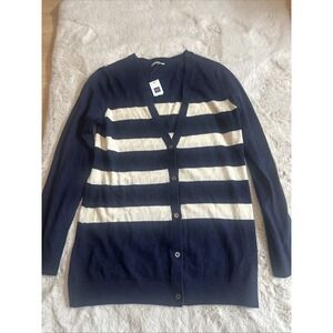 Gap‎ Women's Striped Cardigan Sweater Nylon Wool Blend Navy, Size M, Pre-owned